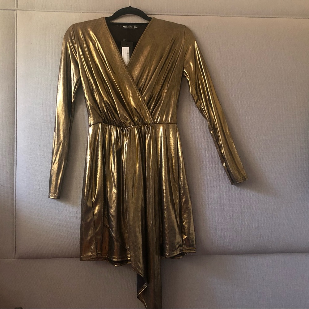 Brand new nastygal gold wrapped dress
